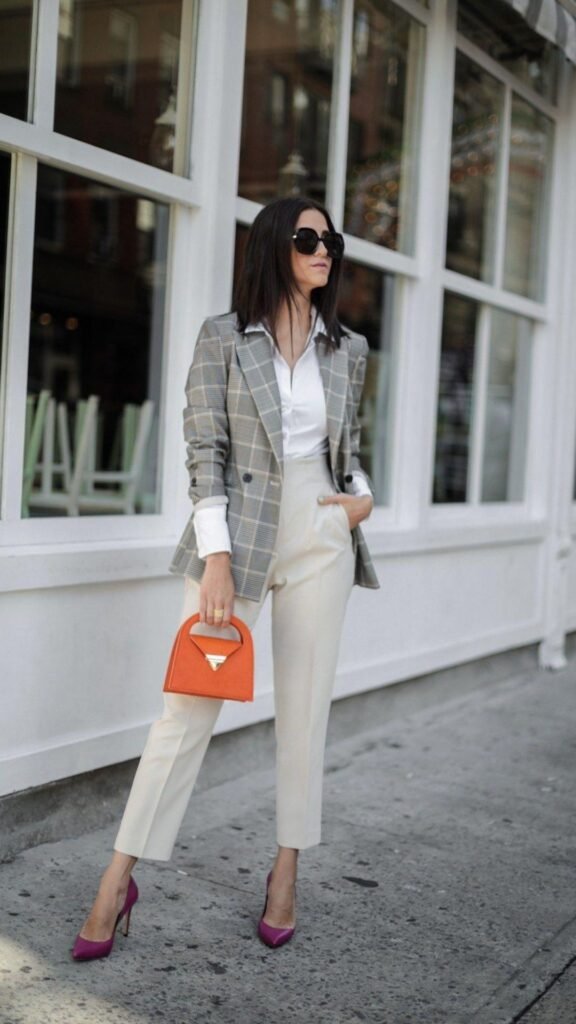 White Button-Down With a Checked Blazer 1