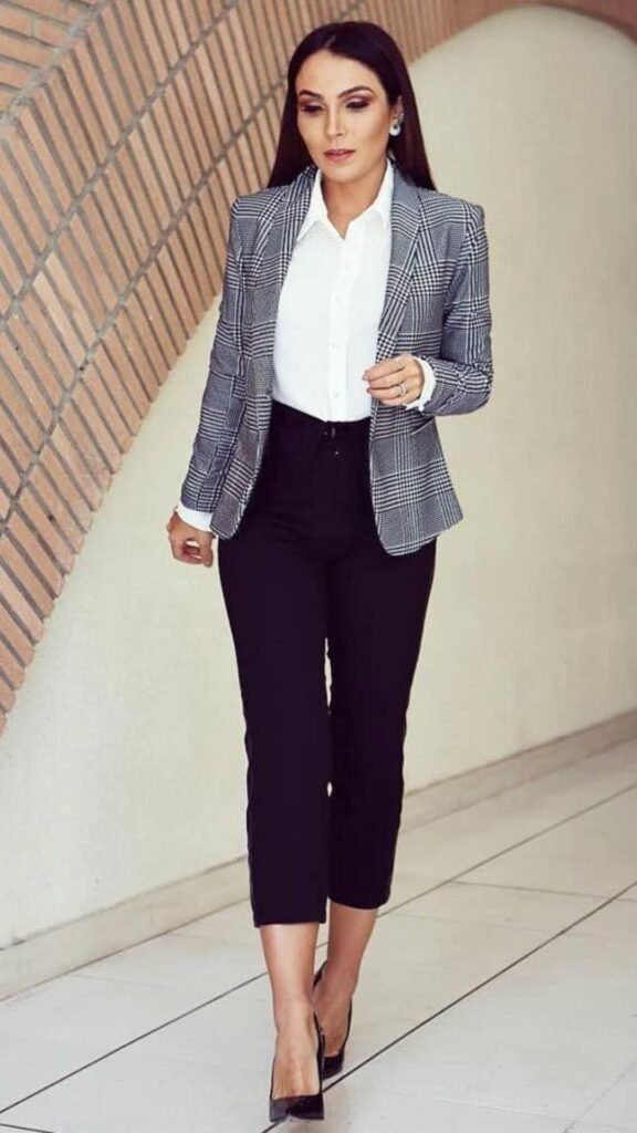 White Button-Down With a Checked Blazer