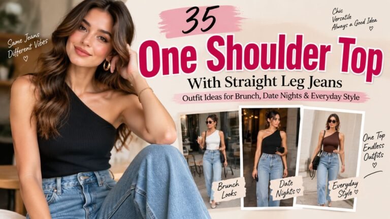 35 One Shoulder Top With Straight Leg Jeans Outfit Ideas for Brunch, Date Nights & Everyday Style
